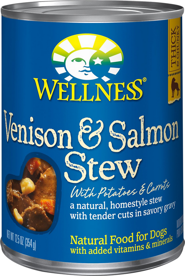 Wellness Venison and Salmon Stew with Potatoes and Carrots Recipe Canned Wet Dog Food 12.5 OZ - Natural, Grain Free