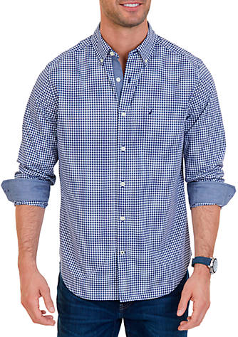 Nautica Mens Classic Fit Gingham Poplin Long Sleeve Button Down Shirt