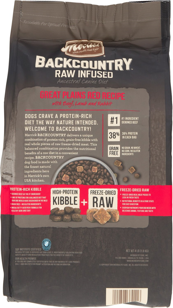 Merrick Backcountry Raw Infused Great Plains Red Recipe with Beef, Lamb & Rabbit Grain Free Dry Dog Food - 4 lbs.