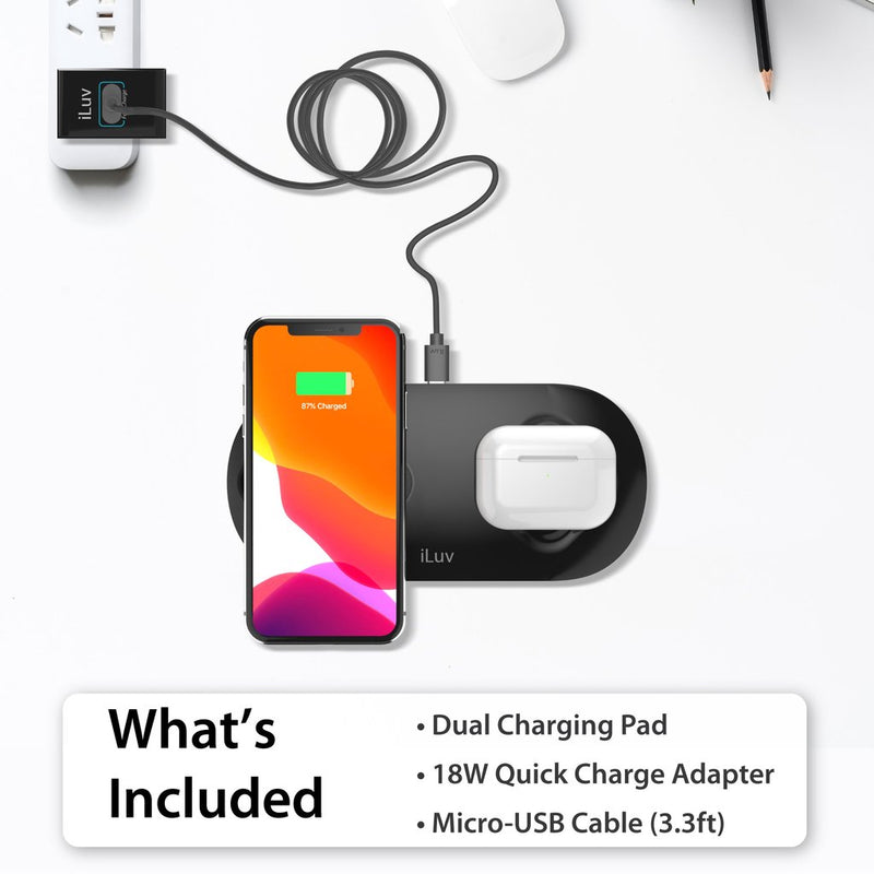 iLuv 2-in-1 Fast Wireless Charging Pad