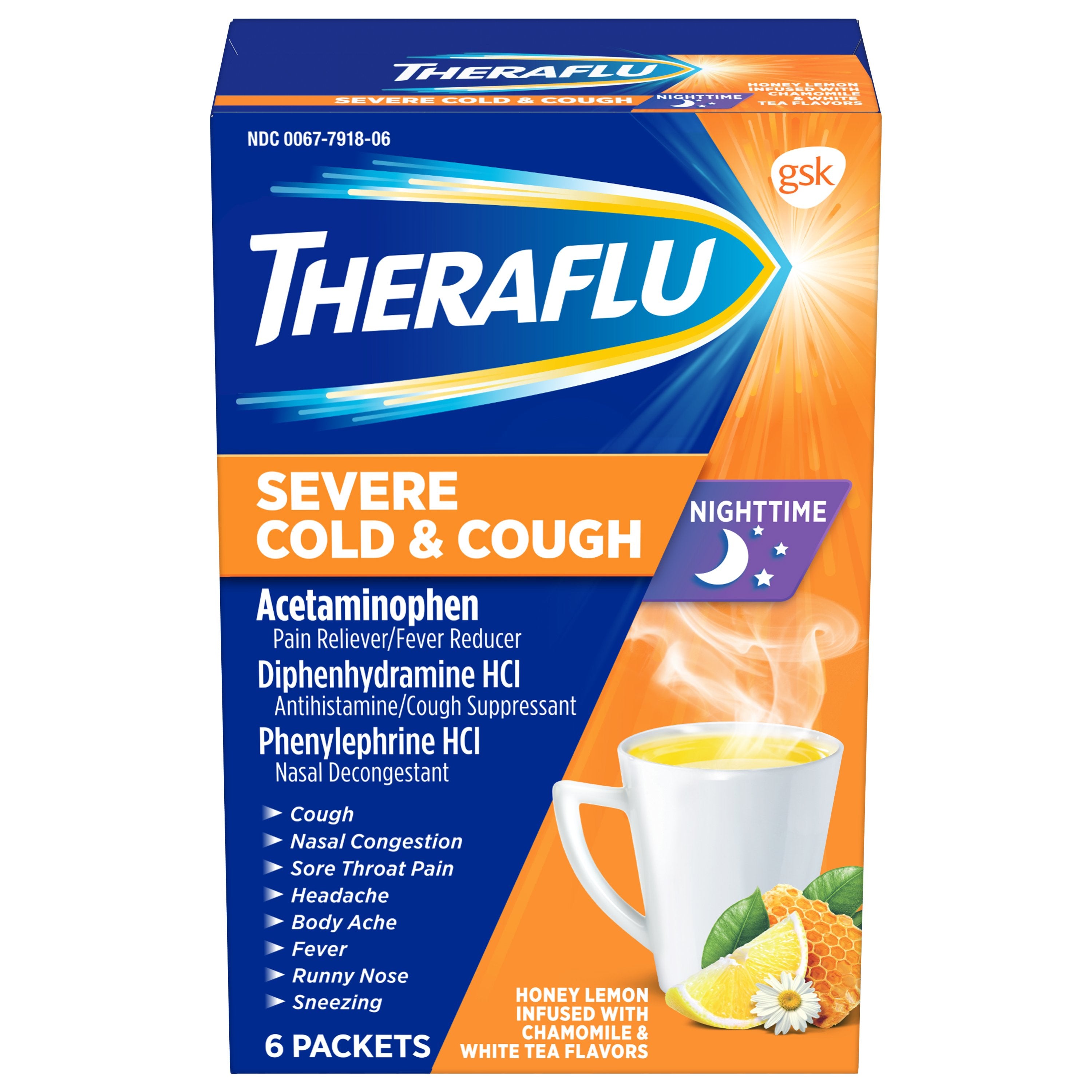 Theraflu Severe Cold Cough Honey Lemon Night-Time Packets - 6 Count