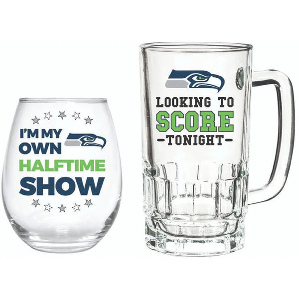 Team Sports America Seattle Seahawks Beer Mug & Stemless Wine Glass Gift Set