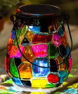 Evergreen Rainbow Mosaic Solar Glass Lantern