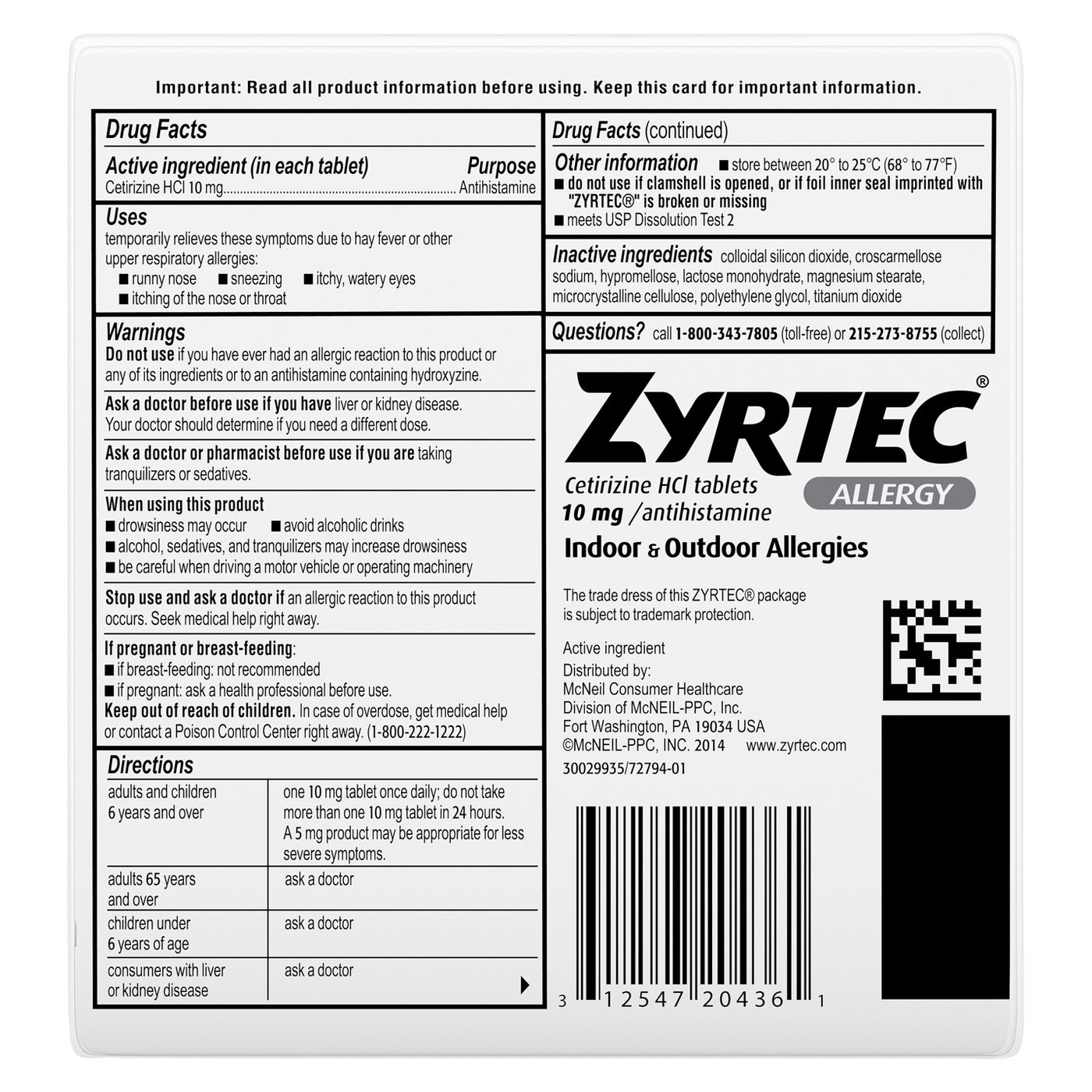 Zyrtec 24 Hour Allergy Relief Tablets - 30 Count