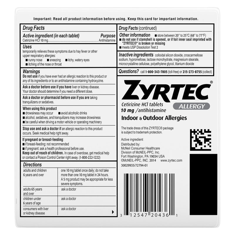 Zyrtec 24 Hour Allergy Relief Tablets - 30 Count